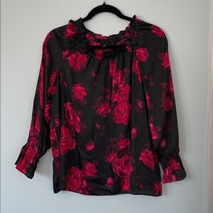 Talbots Black and Red Floral Blouse